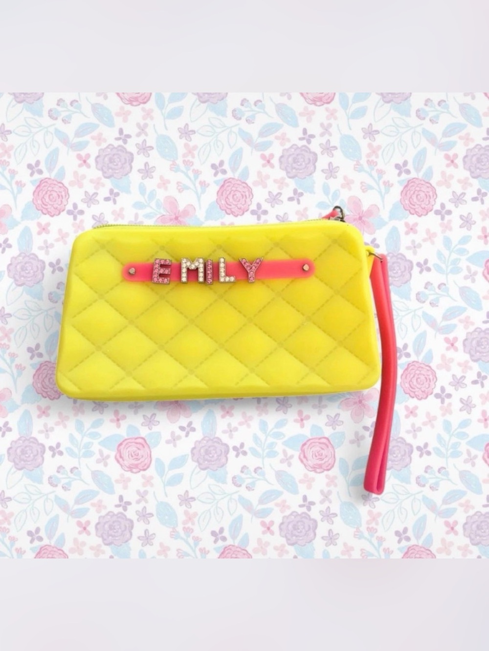 Neon Yellow wristlet with emily charms